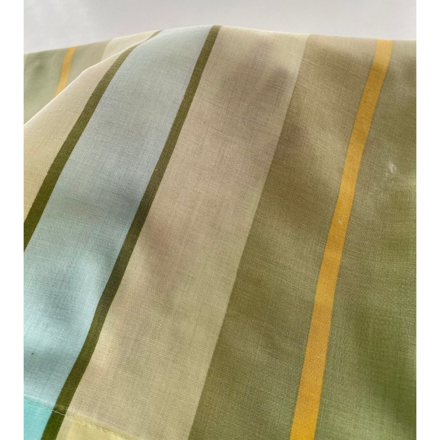 Vintage 80s pillowcase, green, yellow and blue stripes pattern