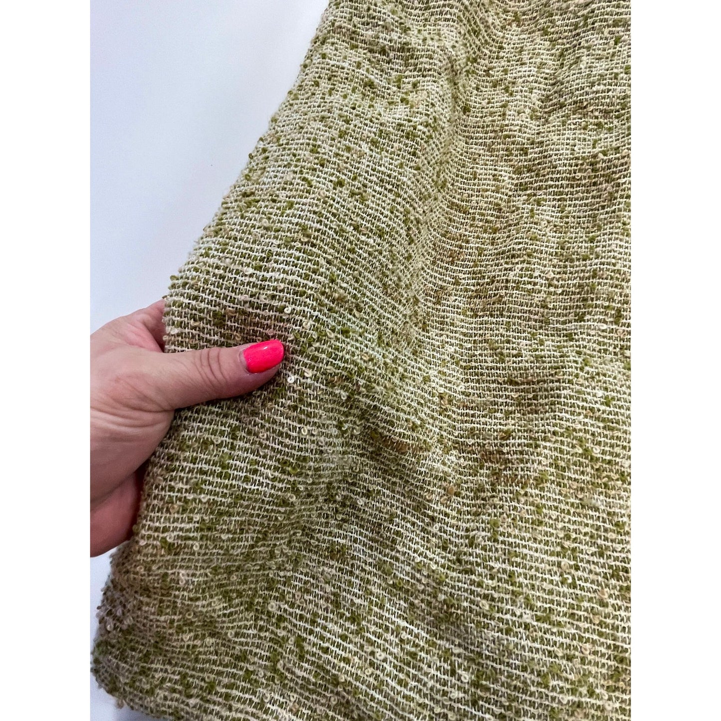 Vintage 70s avocado green, thick woven curtain