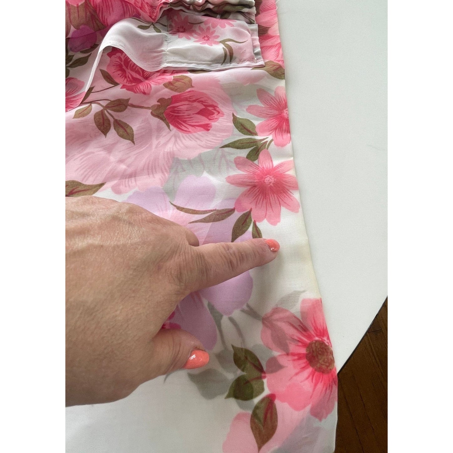 Vintage 50s sheer pink floral pleated curtain