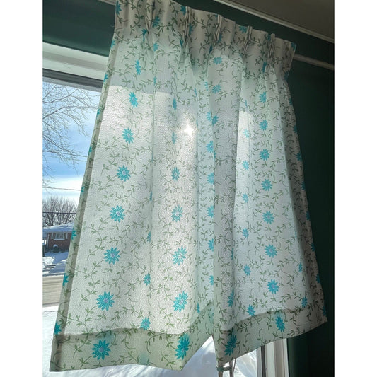 Vintage 60s blue fowers pleated curtains panels