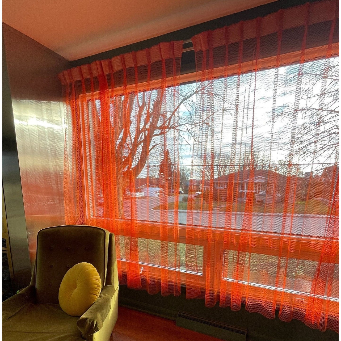 Vintage 70s orange mesh curtain