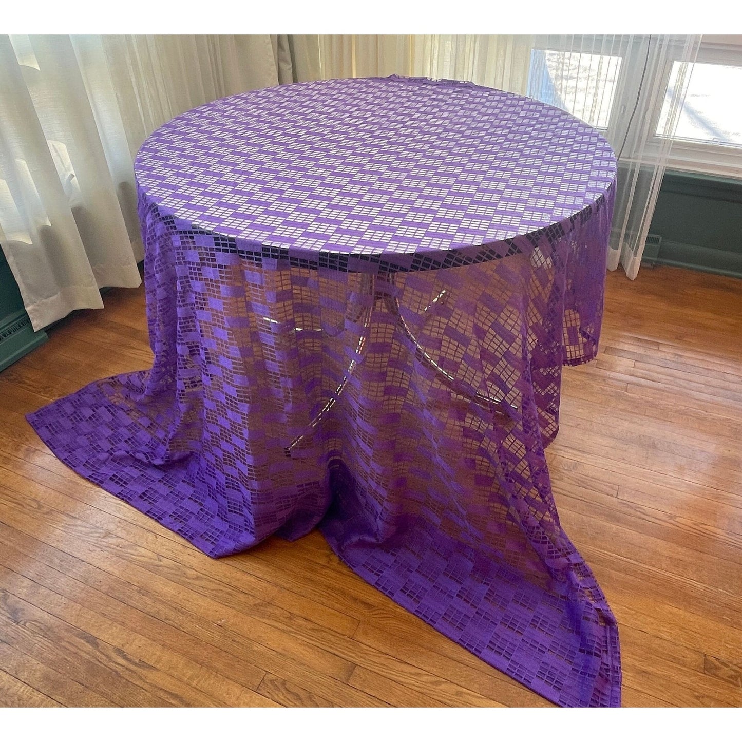 Vintage 80s curtain, purple wide mesh panel