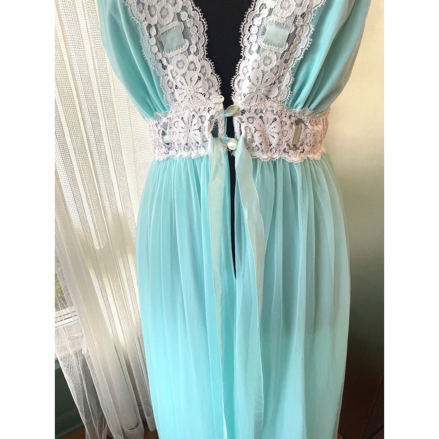 Vintage 1950s night dress, by Linda Underlovelies, turquoise sheer negligee
