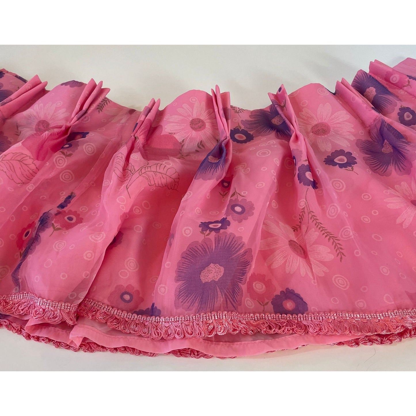 Vintage 70s pleated valance, pink and purple floral