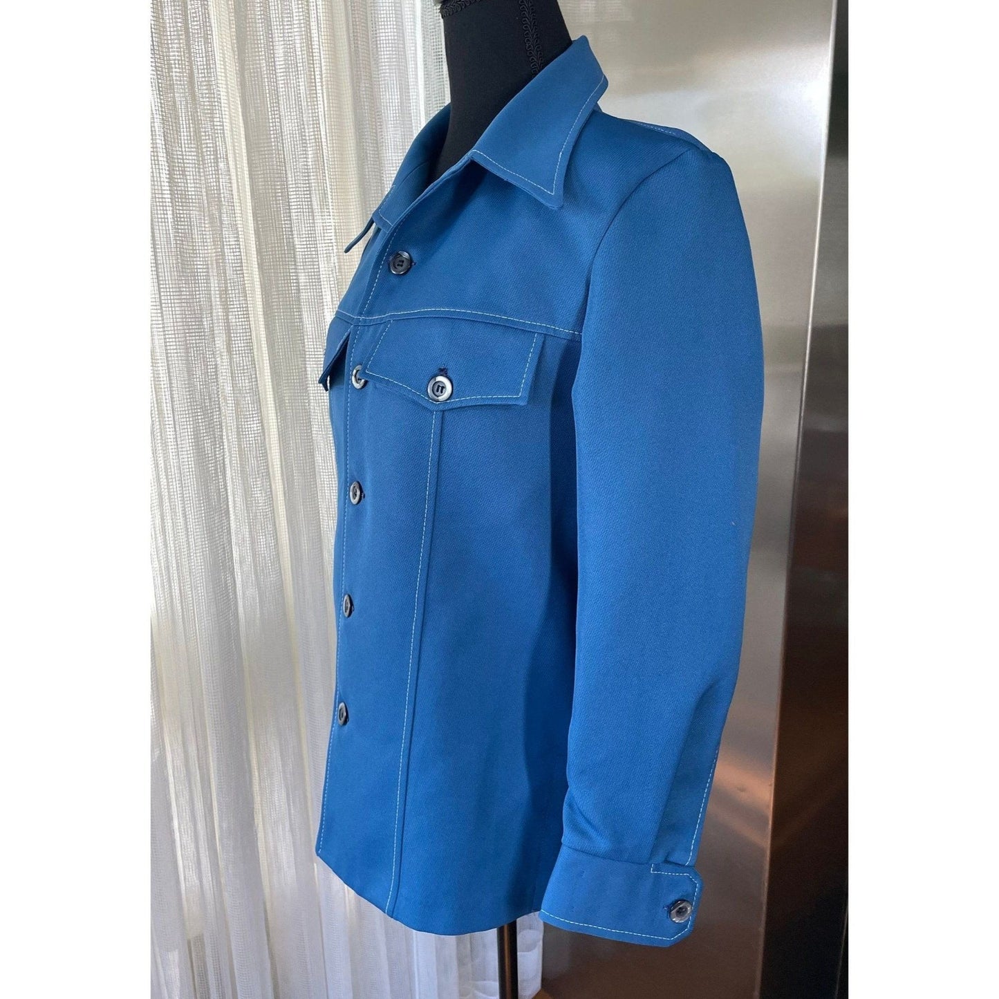 Vintage 80s blue blazer, denim blue polyester, Day's