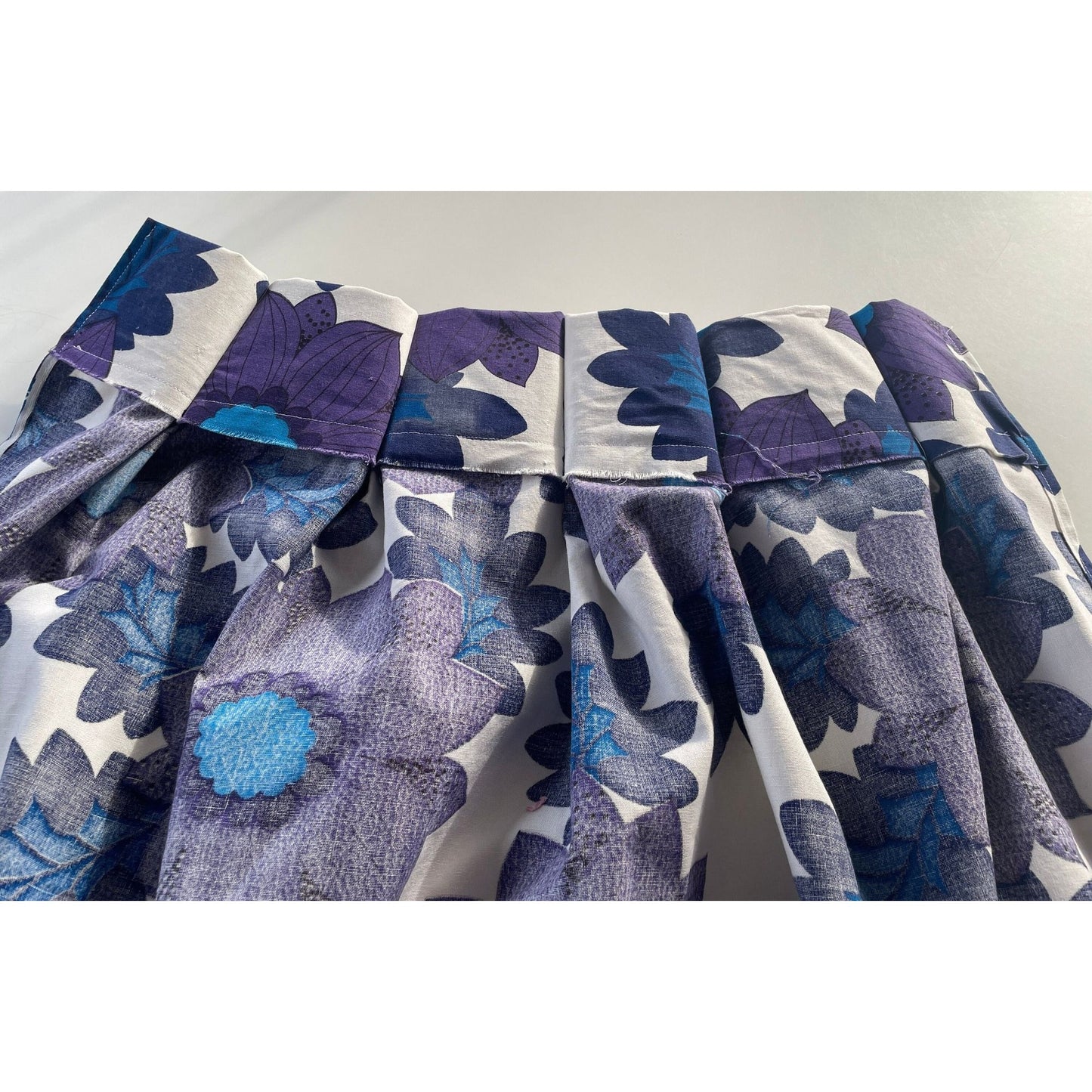 Vintage 70s pleated curtains, purple and blue flowers