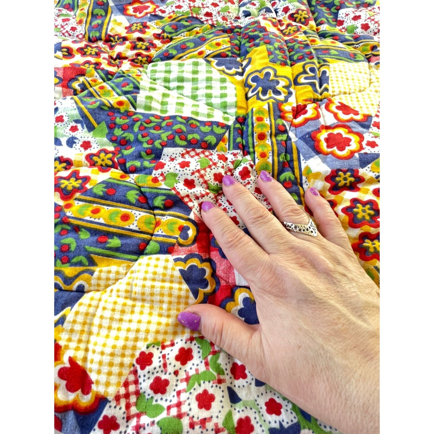 Vintage 70s faux patchwork baby blanket