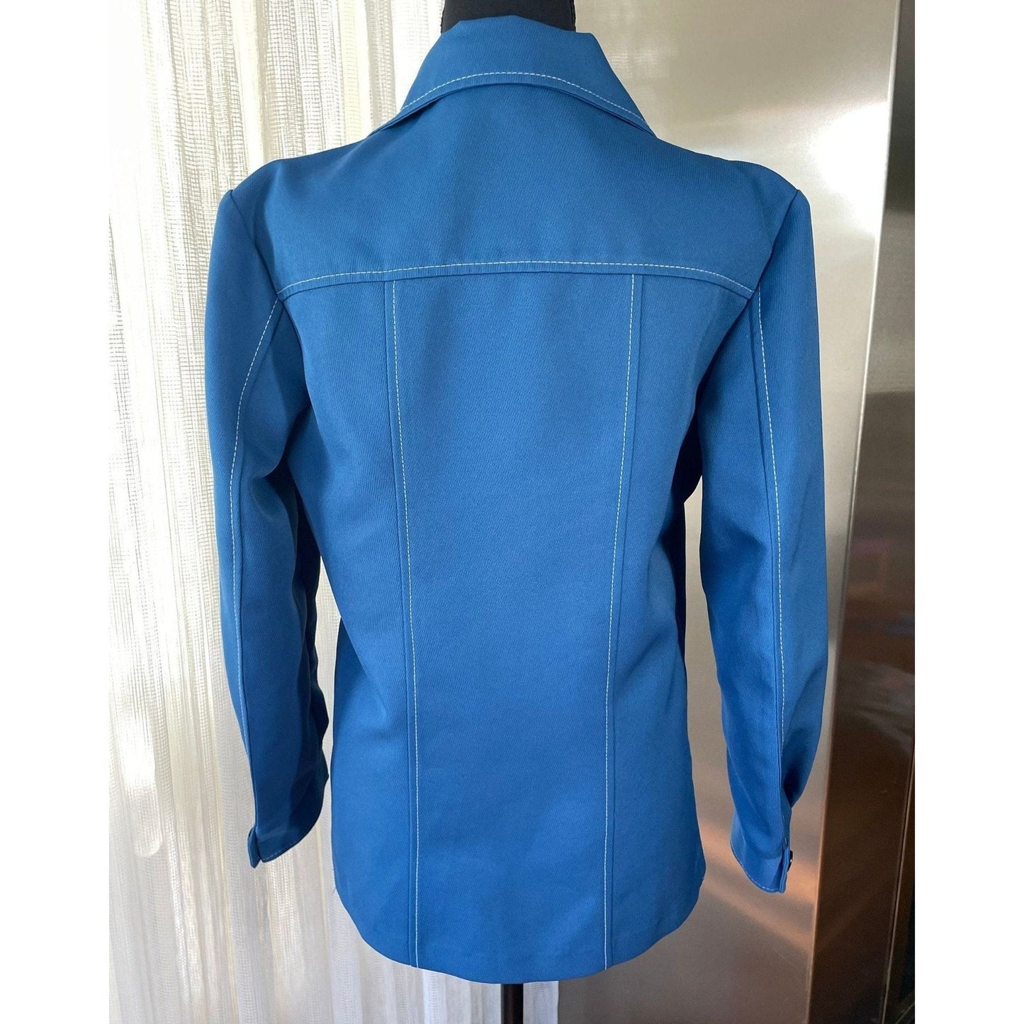 Vintage 80s blue blazer, denim blue polyester, Day's