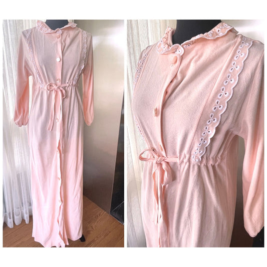 Vintage 80s robe, peach flannel, Hamilton Lingerie