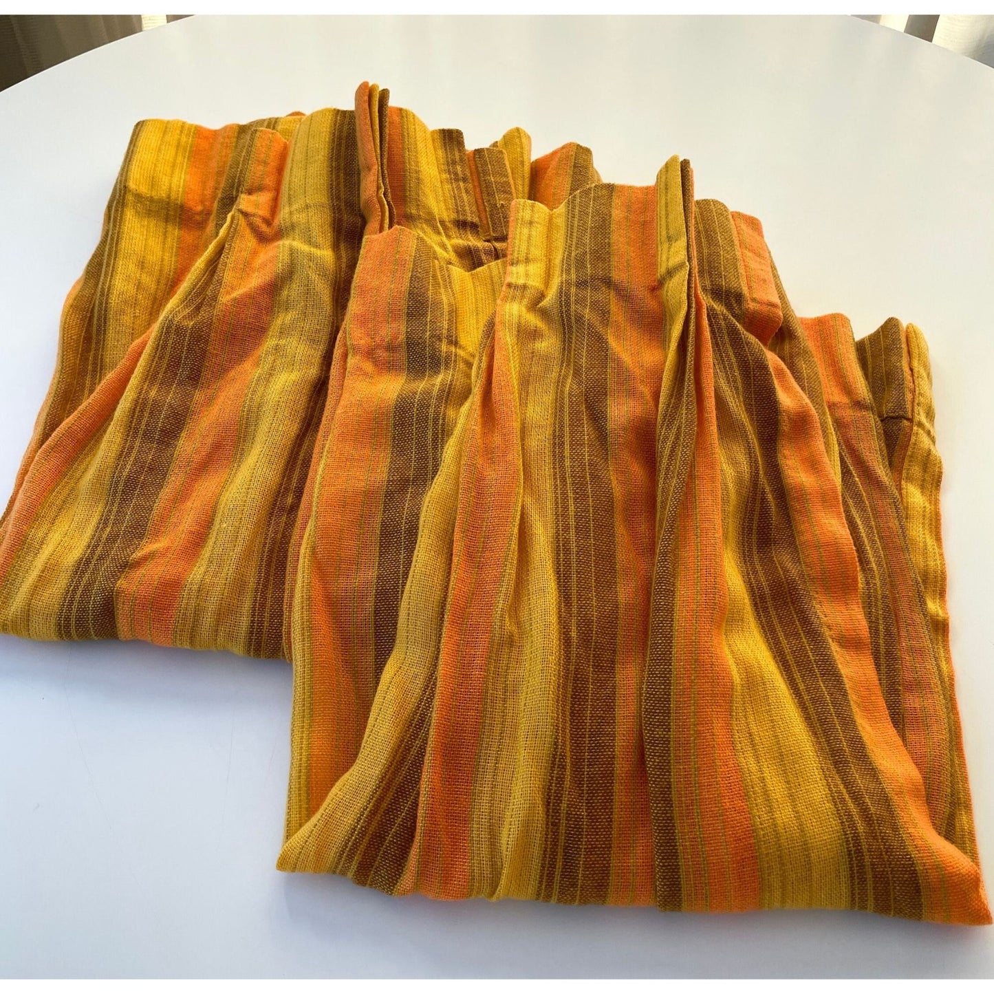 Vintage 70s pleated curtain, orange yellow stripes