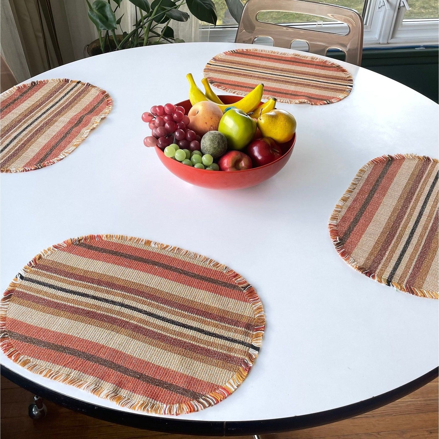 Vintage 80s woven placemats, brown, set of 4