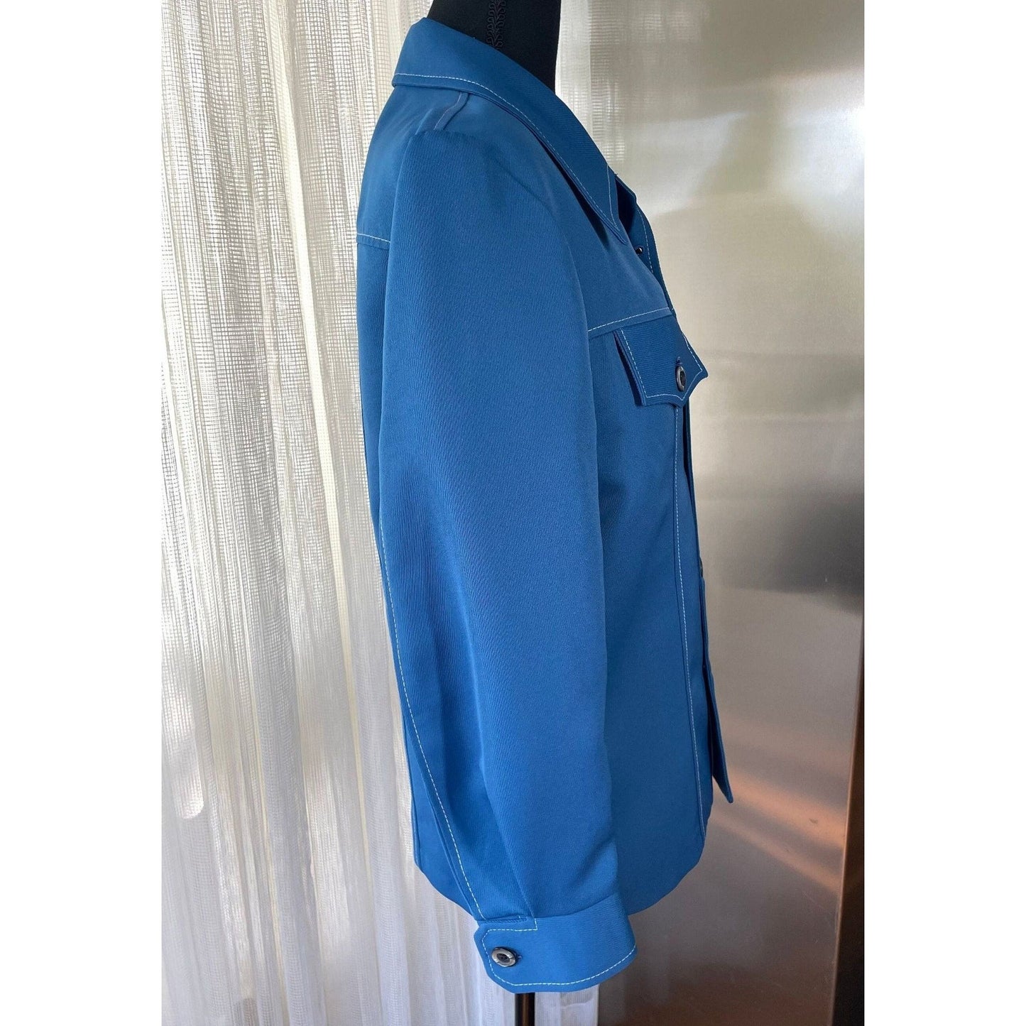 Vintage 80s blue blazer, denim blue polyester, Day's