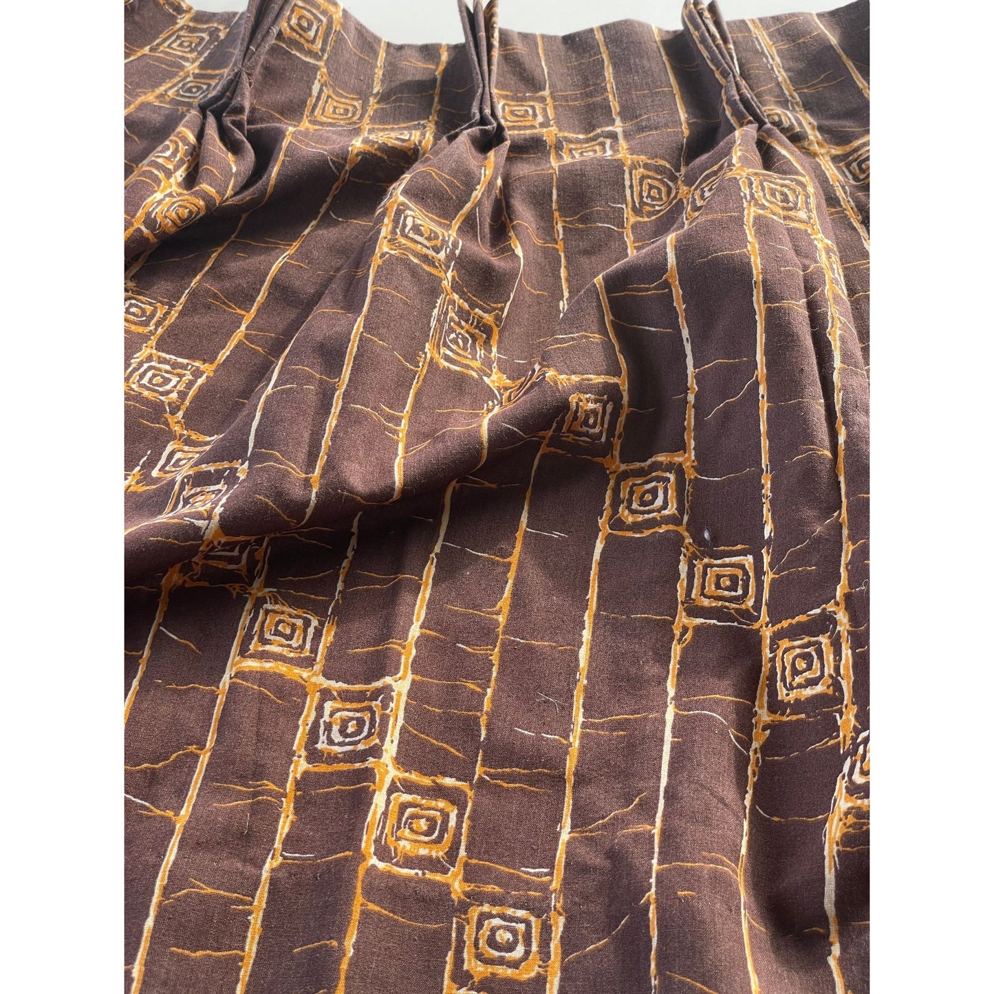 Vintage 70s pleated curtains, brown and orange, single panel or valance
