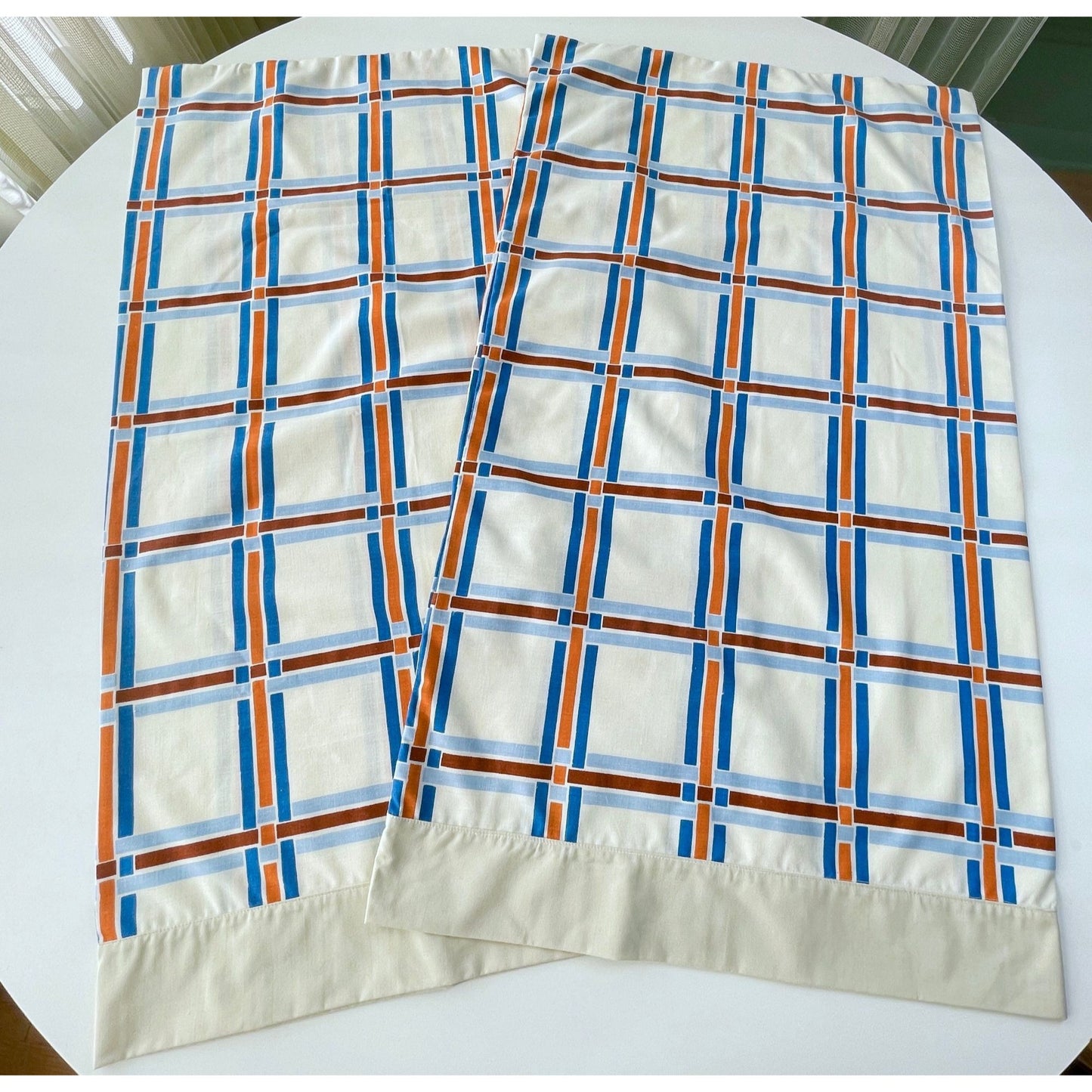 Vintage 70s pillowcases, plaid geometric pattern, TruPrest