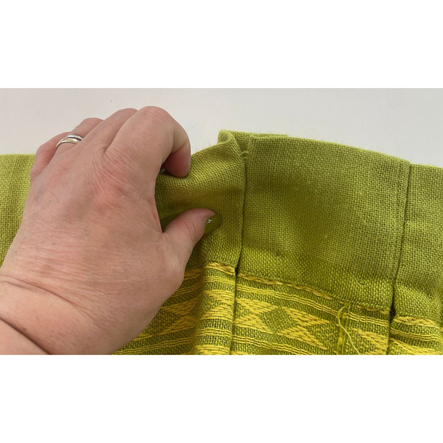 Vintage 70s pleated valance, avocado green, yellow