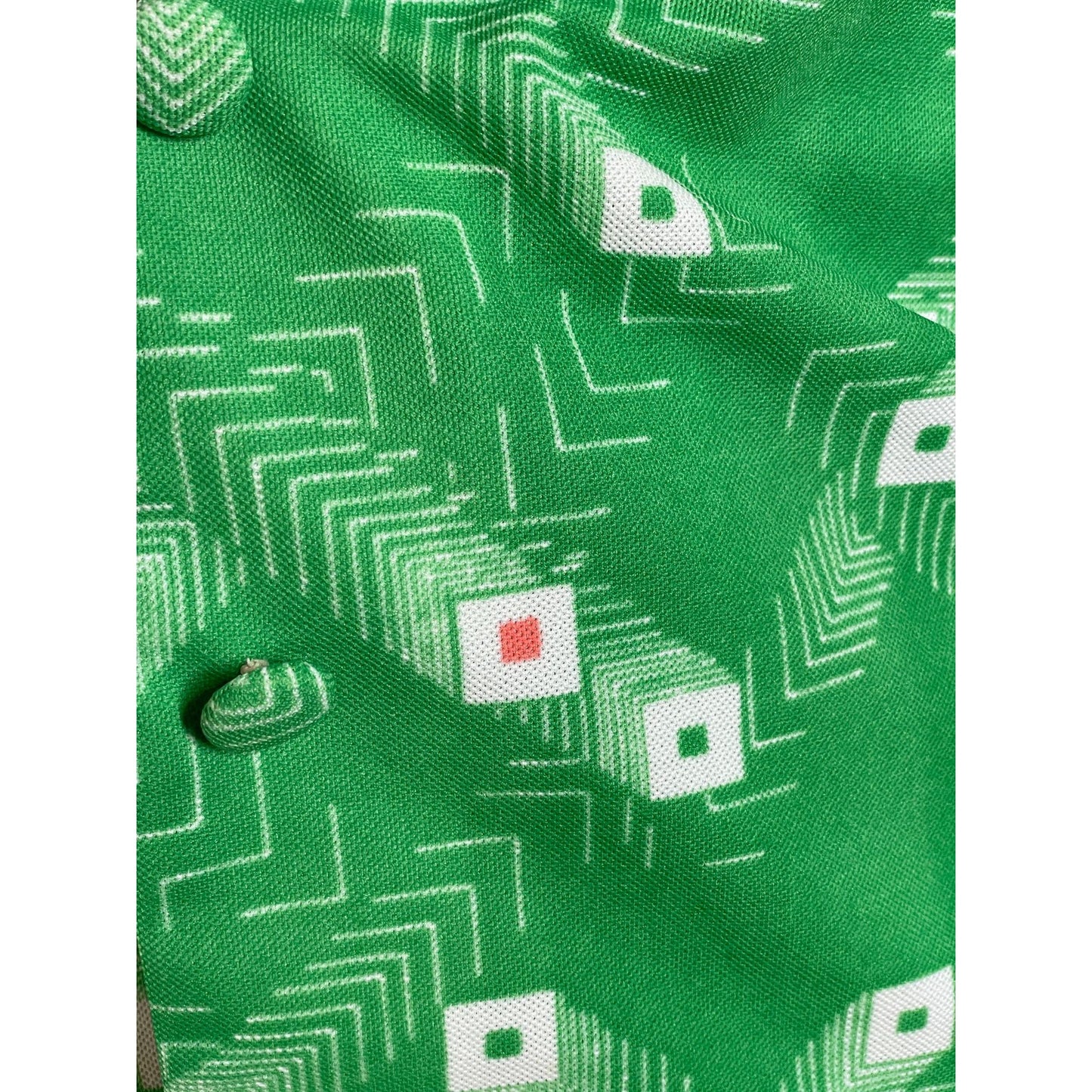 Vintage 80s two pieces set, blouse and skirt, green abstract pattern