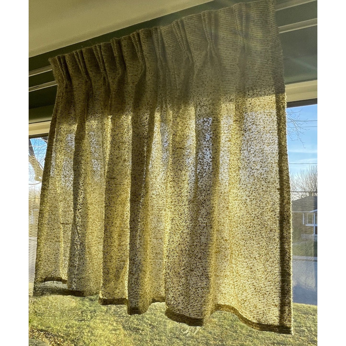 Vintage 70s avocado green, thick woven curtain