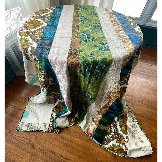 Vintage 70s patchwork handmade quilt, twin size bed