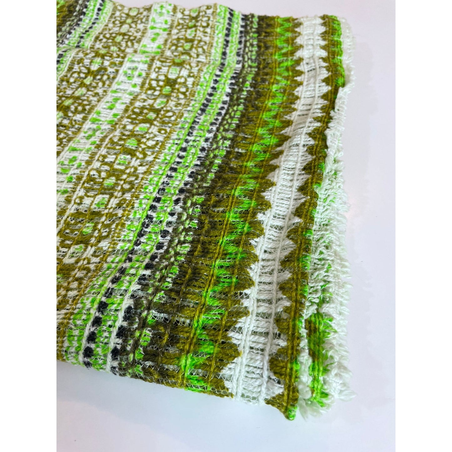 Vintage 70s curtain, green geometric pattern