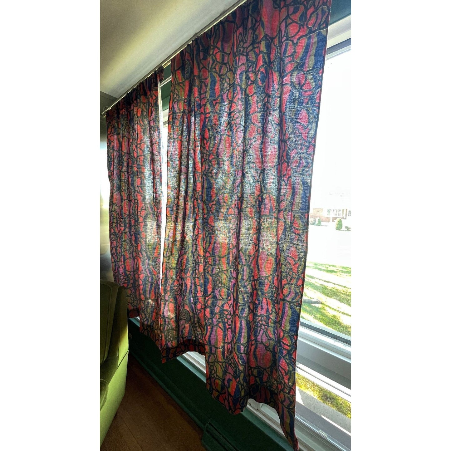 Vintage 70s curtain, multi colored abstract pattern