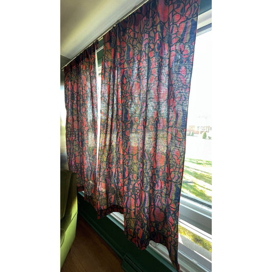 Vintage 70s curtain, multi colored abstract pattern