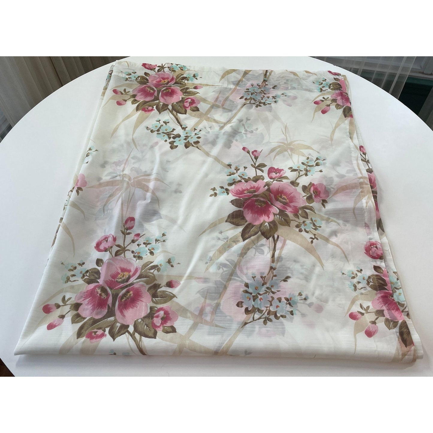 Vintage 60s sheer floral pink curtain