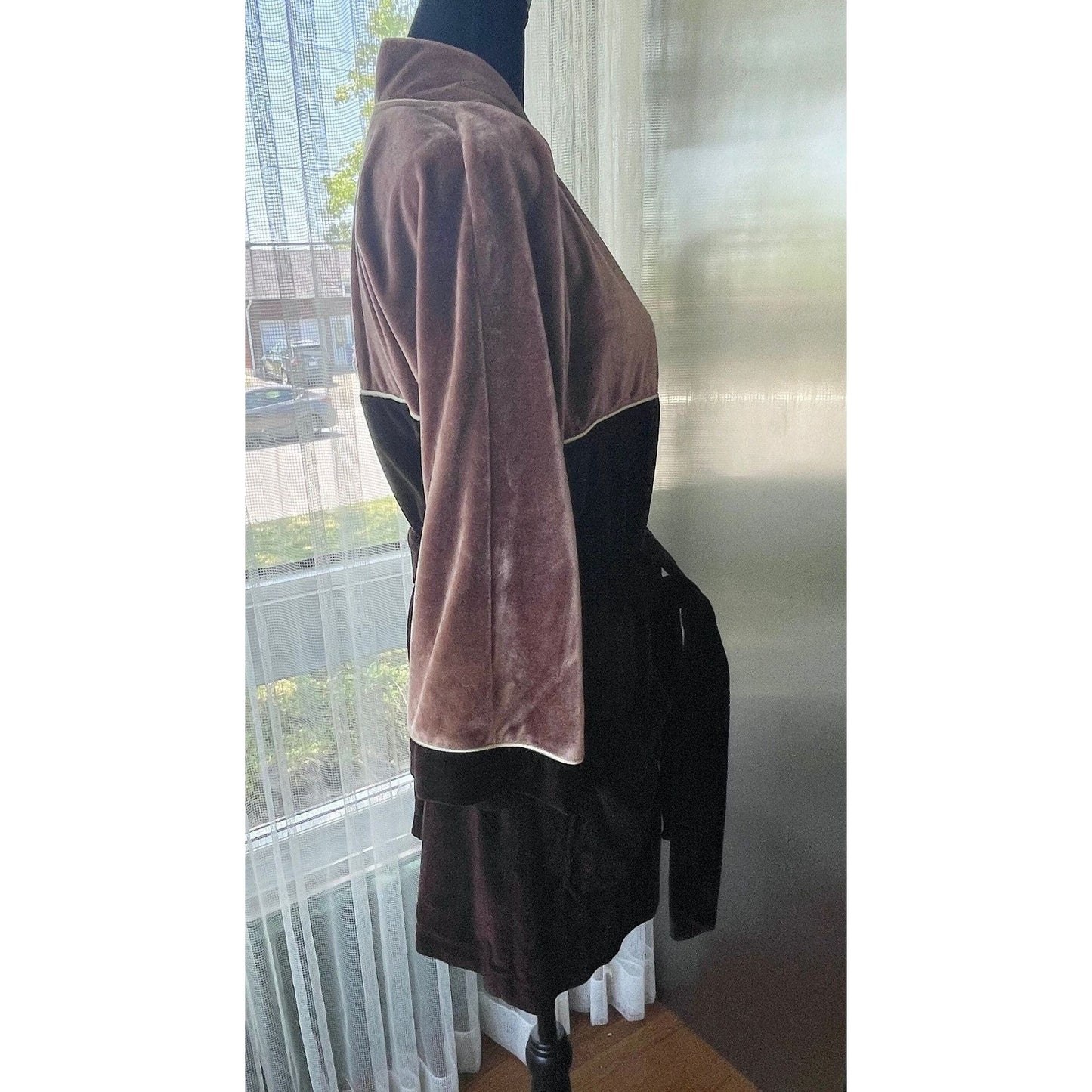 Vintage 1970s bathrobe, Pierre Cardin men's robe, chocolate brown velvet