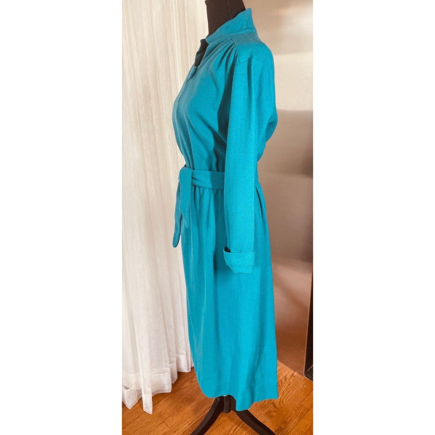Vintage 60s dress, teal/turquoise, long sleeves, wool, AlJean