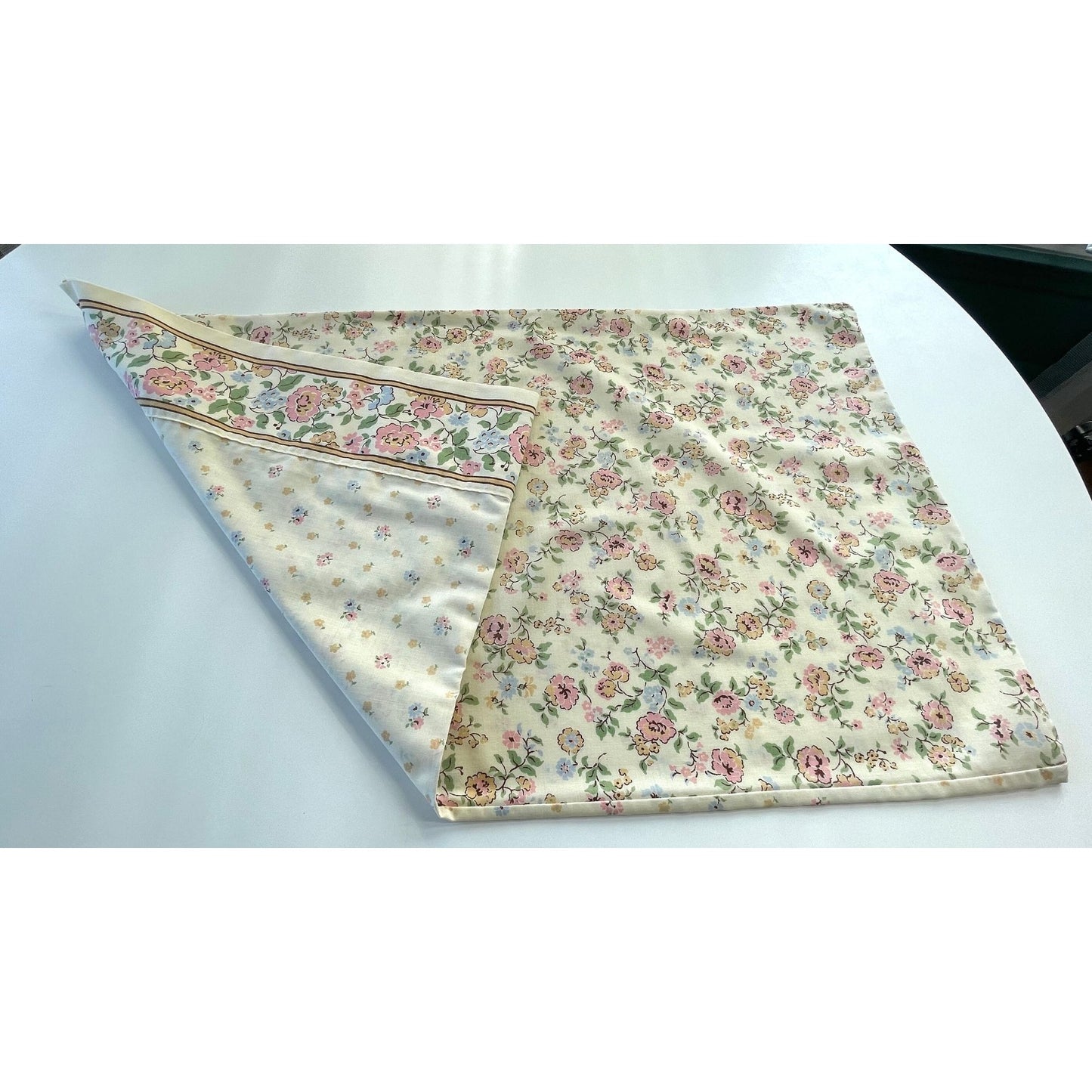 Vintage 80s pillowcase, pink and orange flowers with greenery