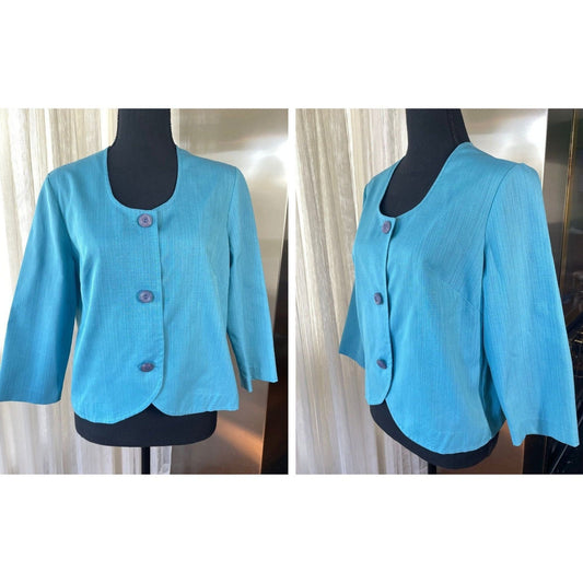 Vintage 80s blazer/ jacket, aqua blue, Koret of California