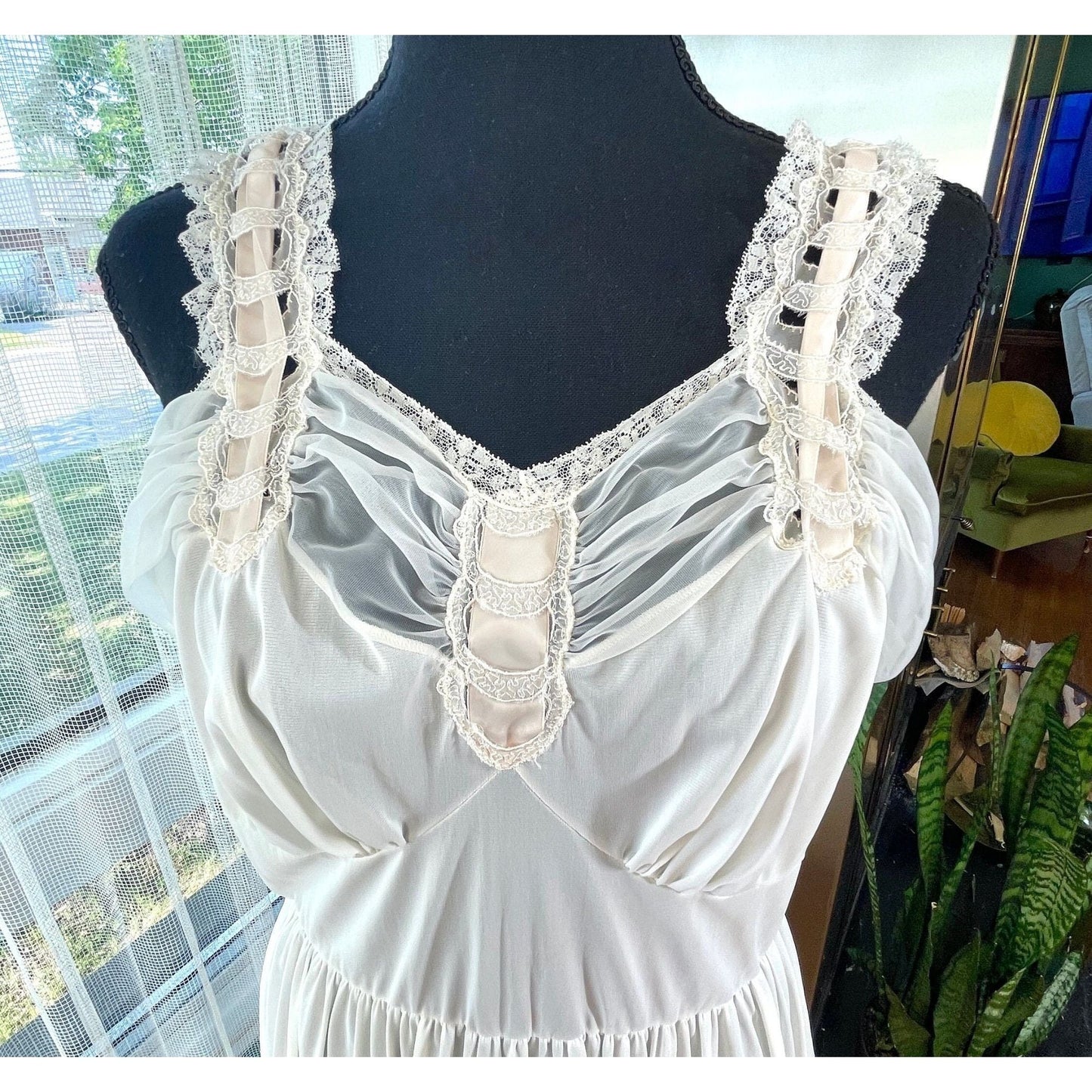 Vintage 1950s night dress, Luxite by Kayser slip on sheer negligee