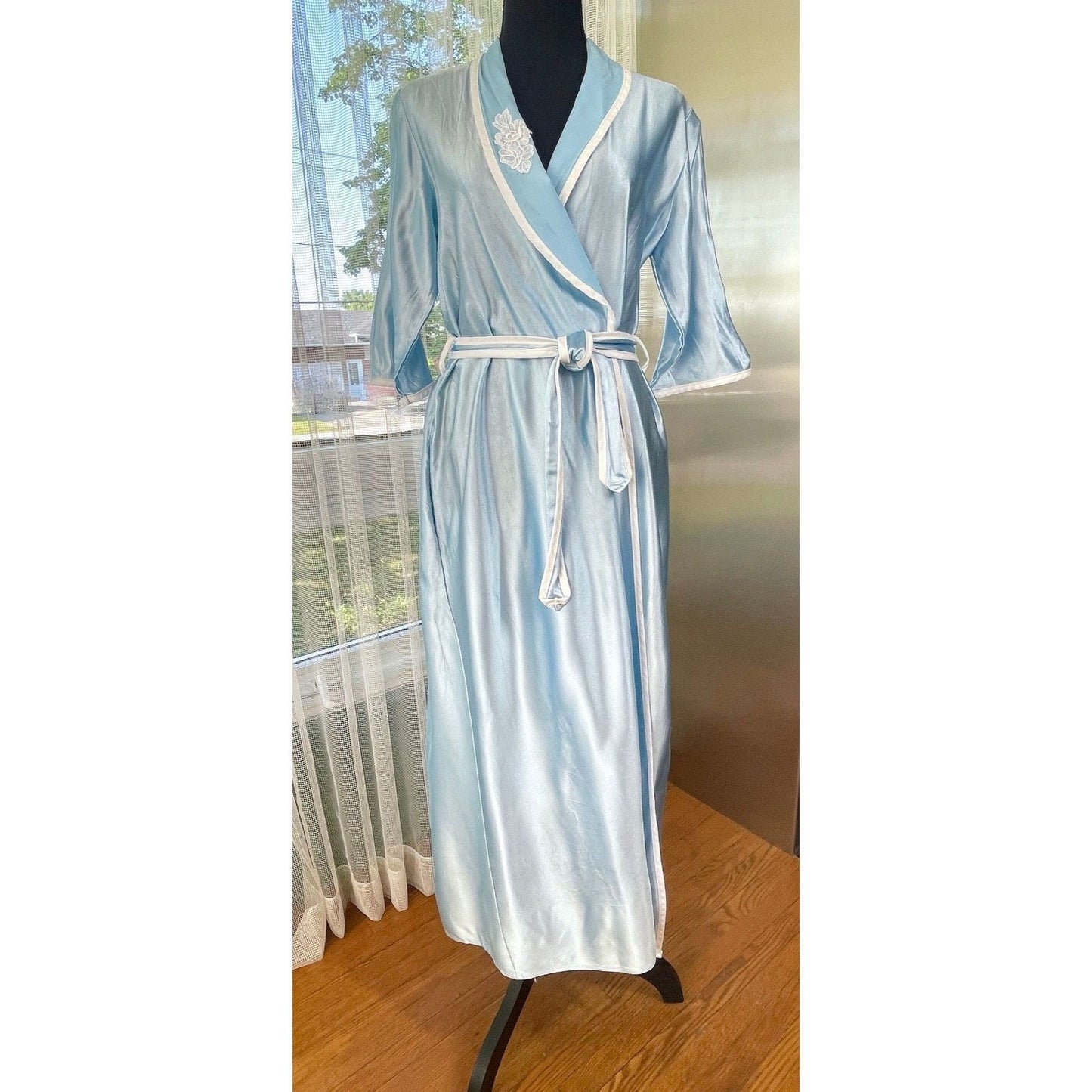 Vintage 80s house dress, baby blue robe