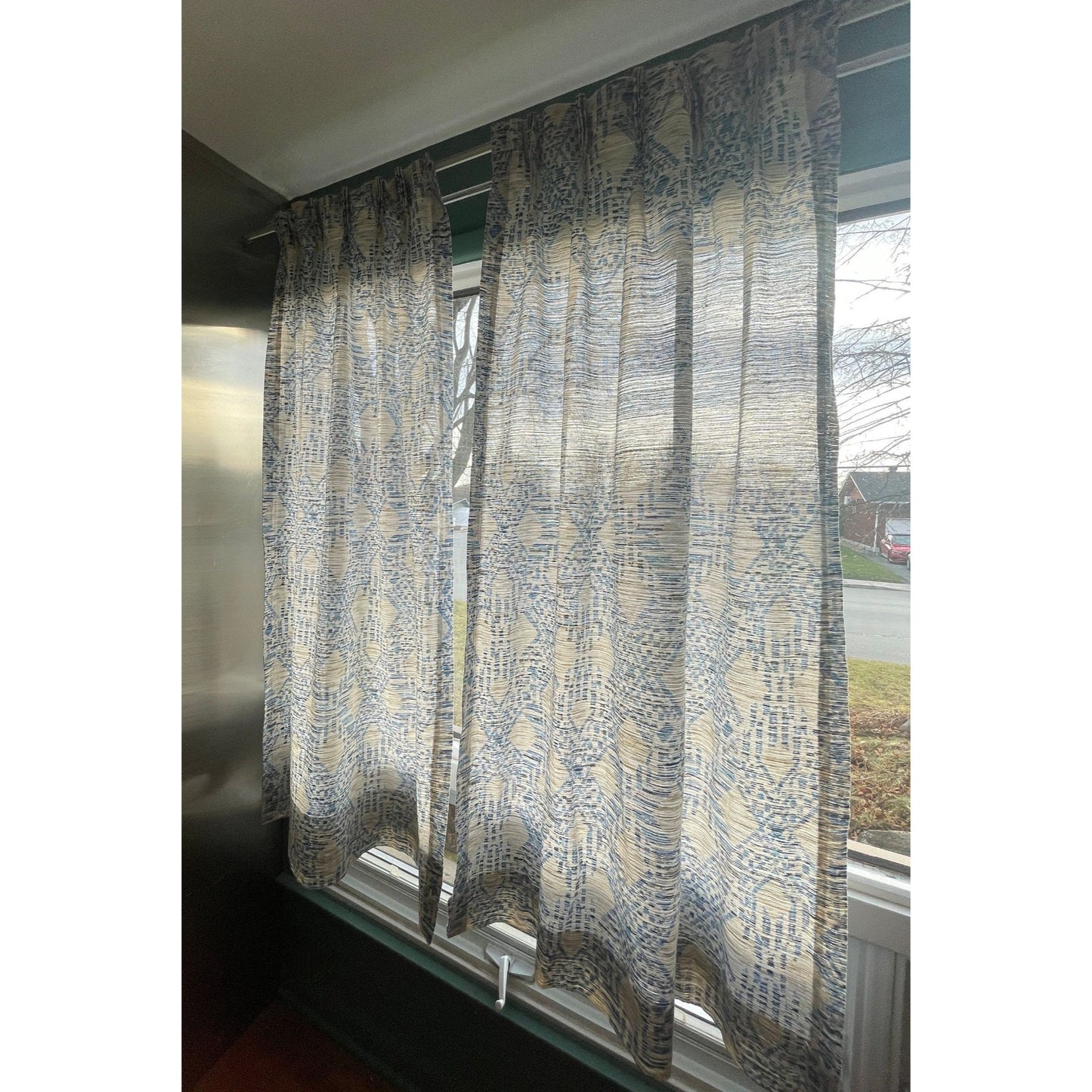Vintage 70s blue pleated curtains