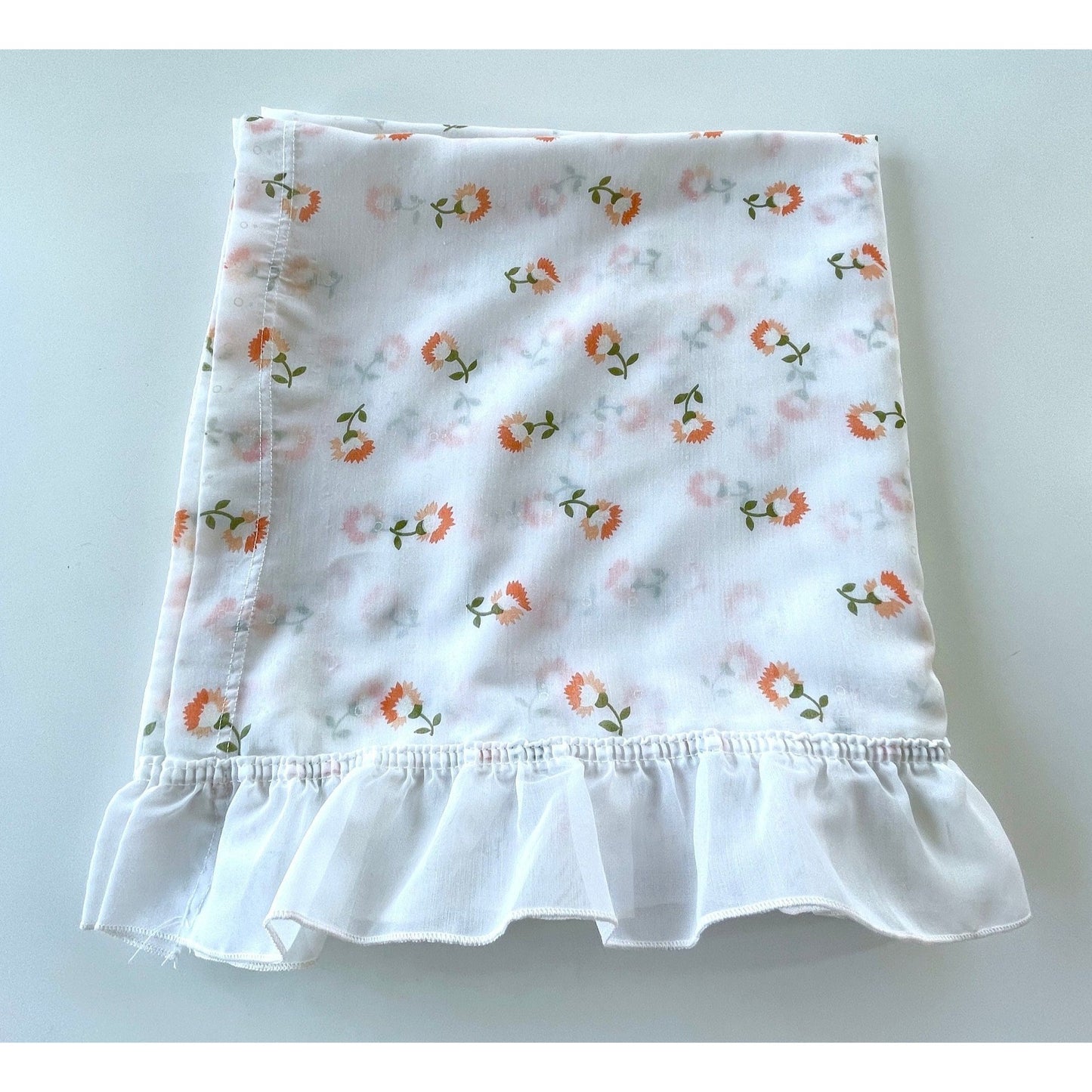 Vintage 80s curtain, sheer green yellow floral, single panel