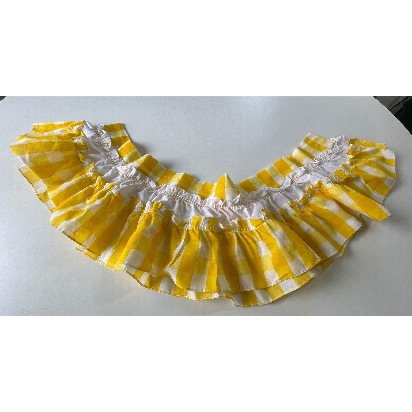 Vintage 70s valance curtain, yellow checkered
