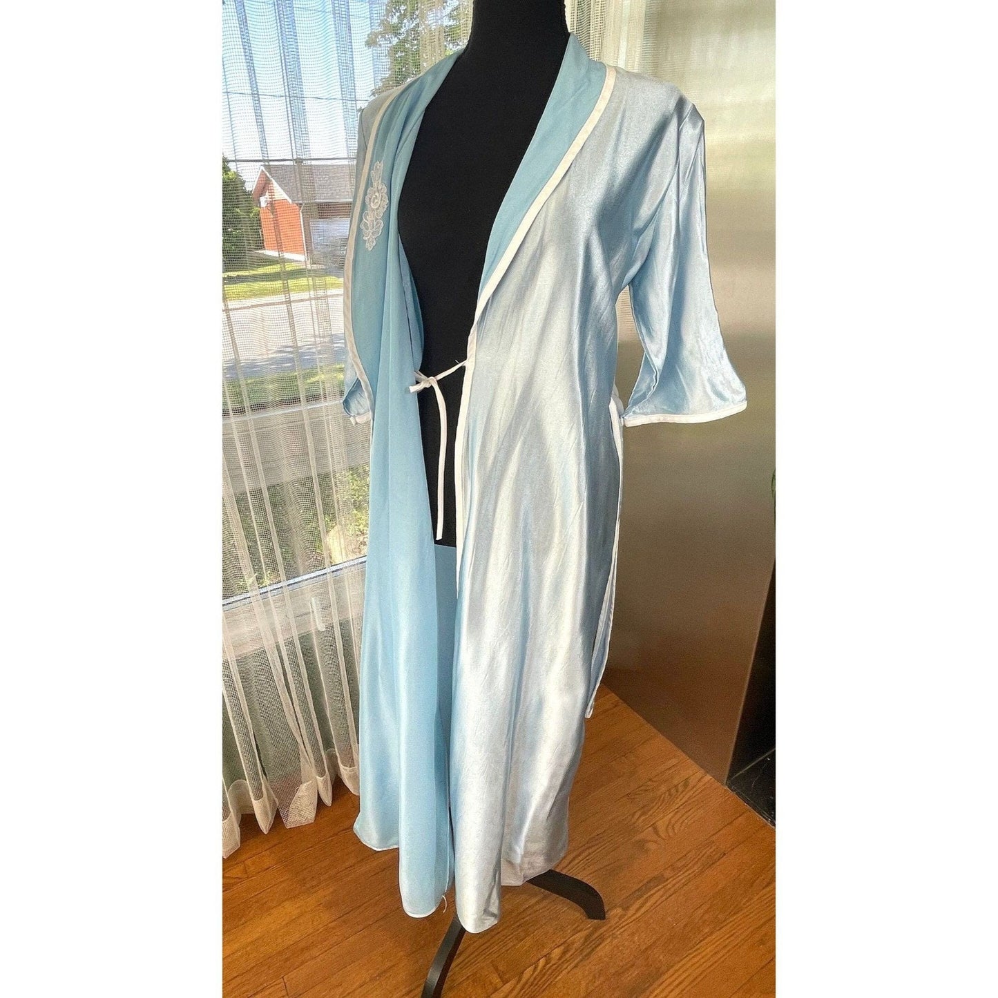 Vintage 80s house dress, baby blue robe