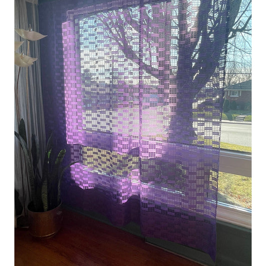 Vintage 80s curtain, purple wide mesh panel