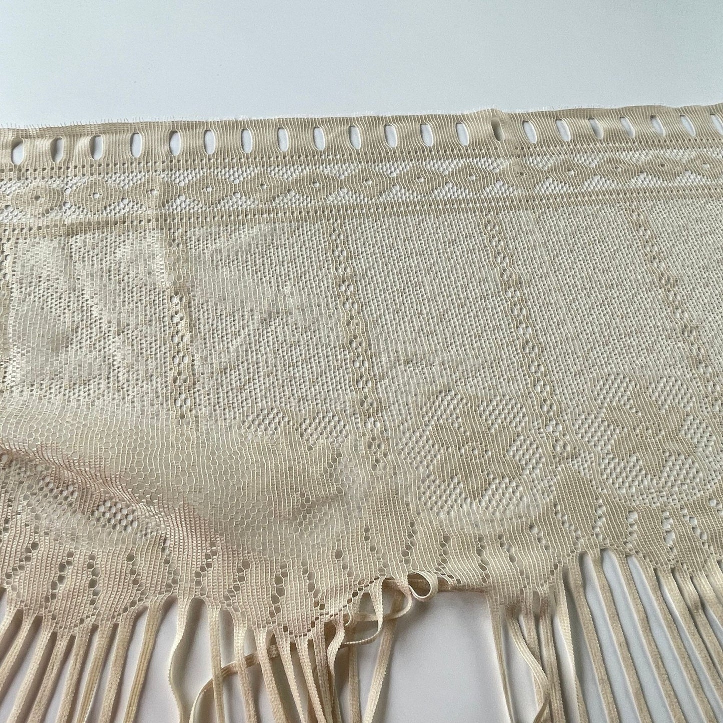 Vintage 90s curtain, fringed ecru panel