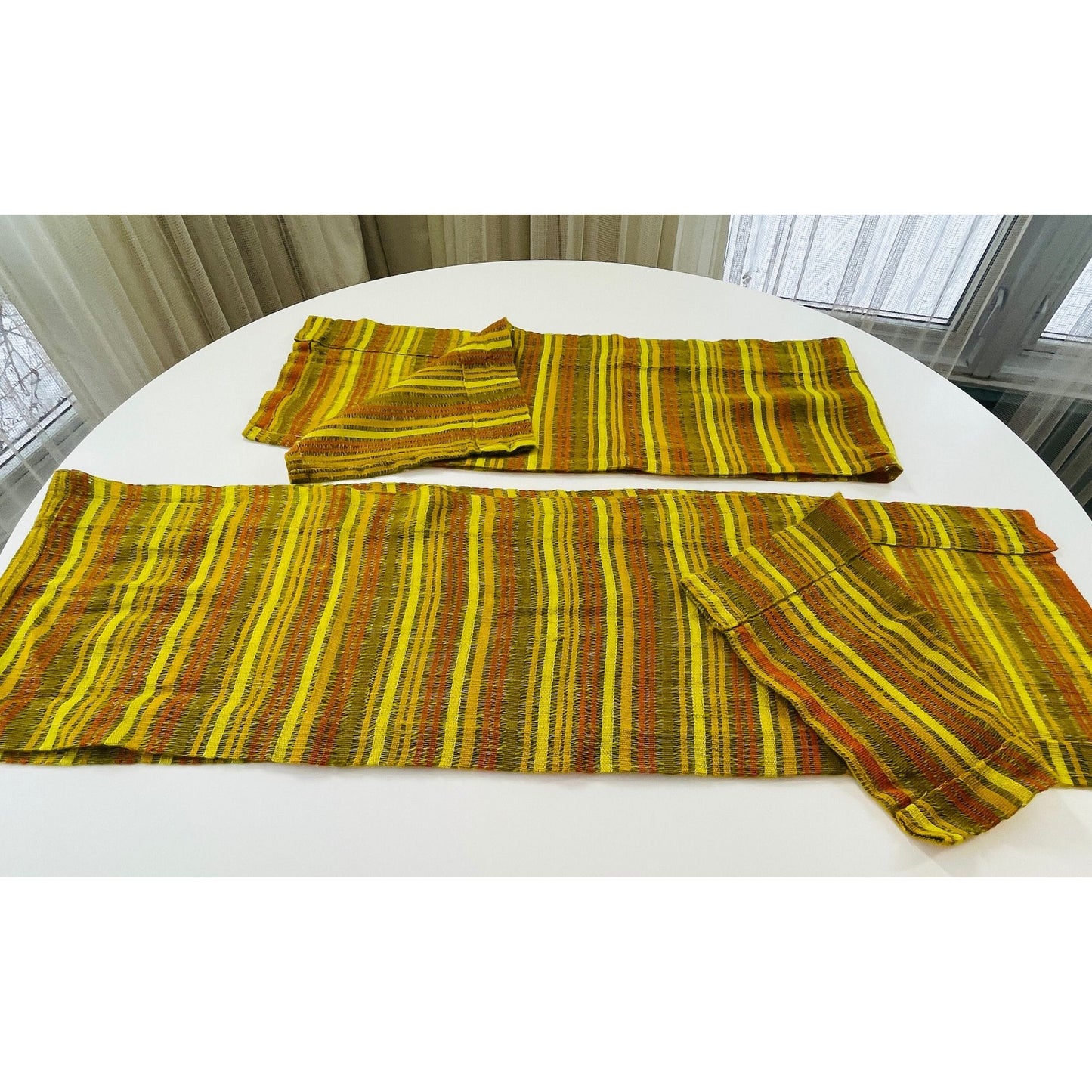 Vintage 60s valance, yellow orange stripes