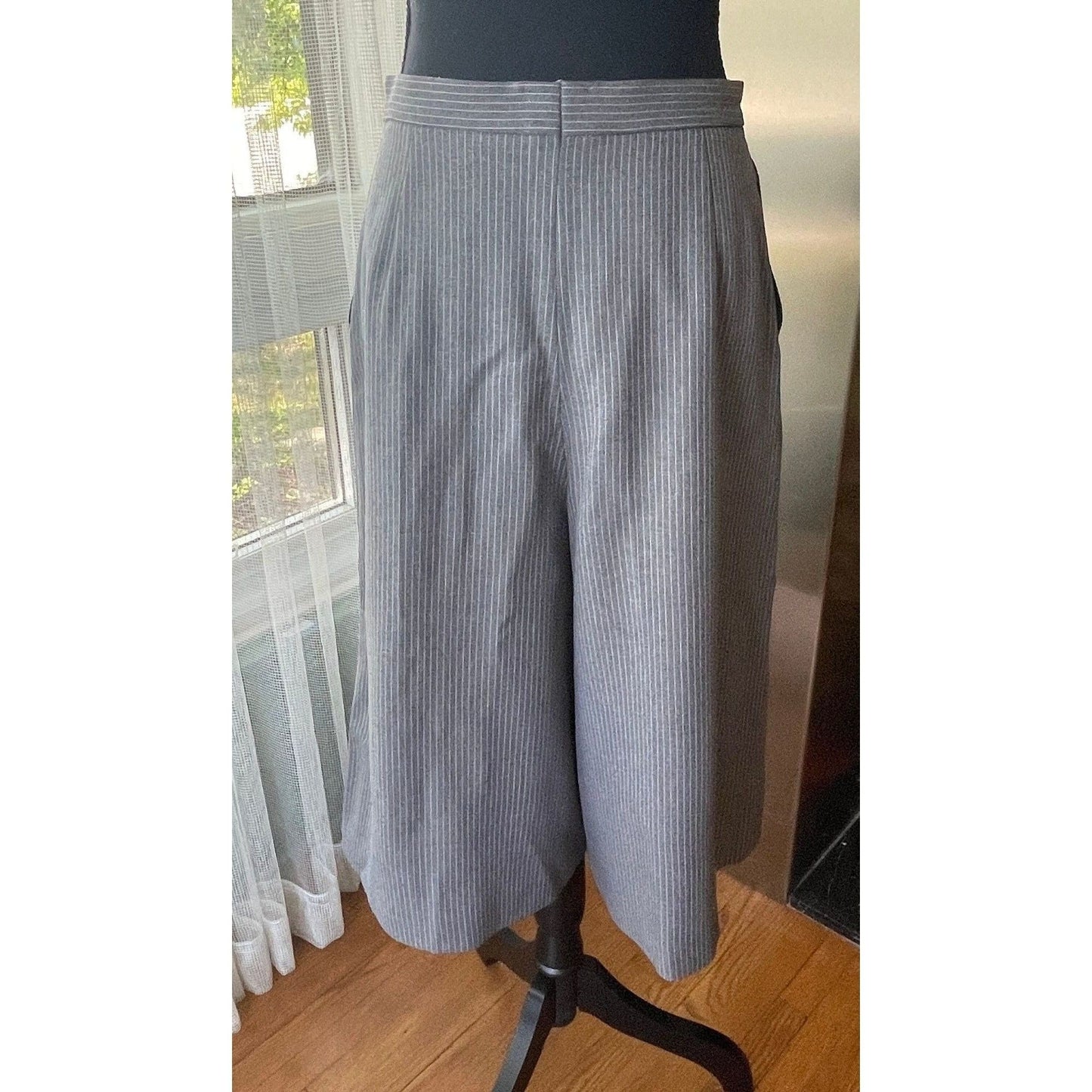 Vintage 80s culottes, grey pinstripe pant skirt