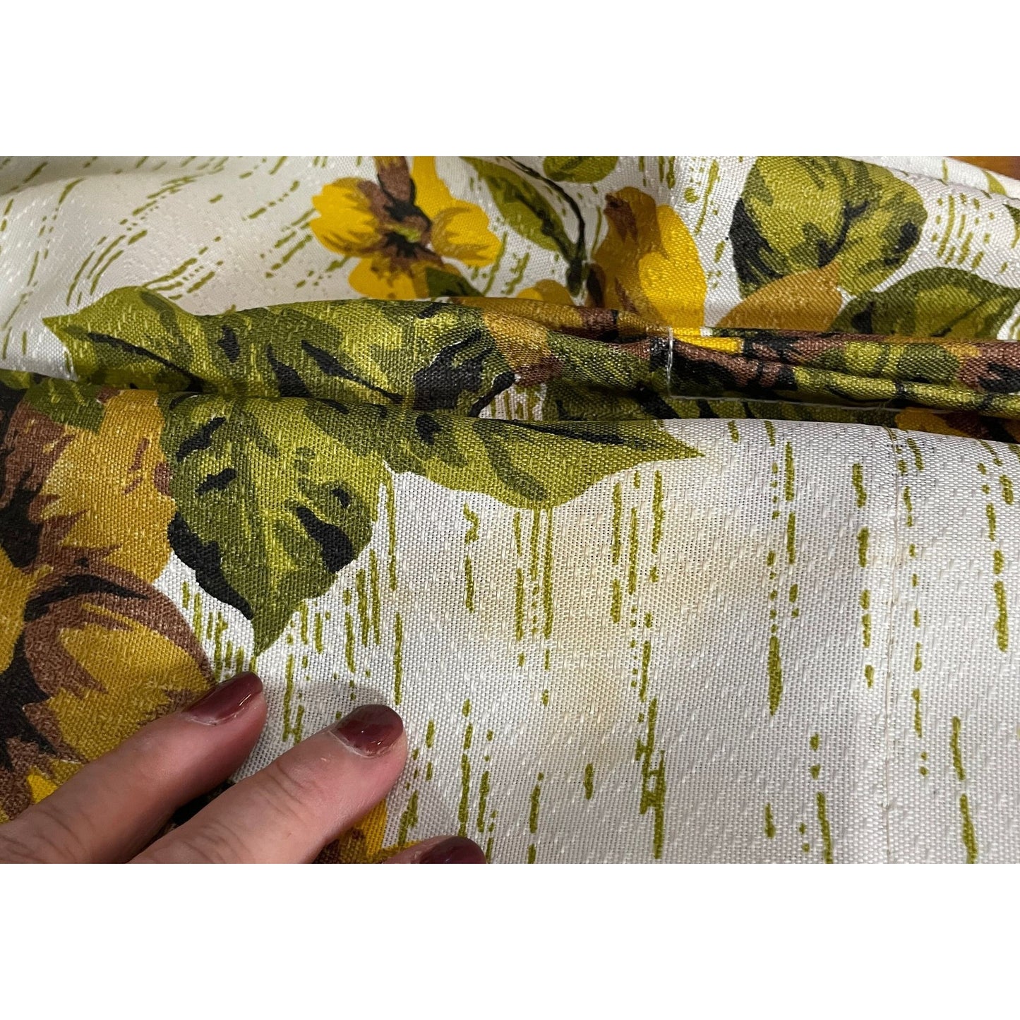 Vintage 60s pleated curtains, yellow bold floral fiberglass panels