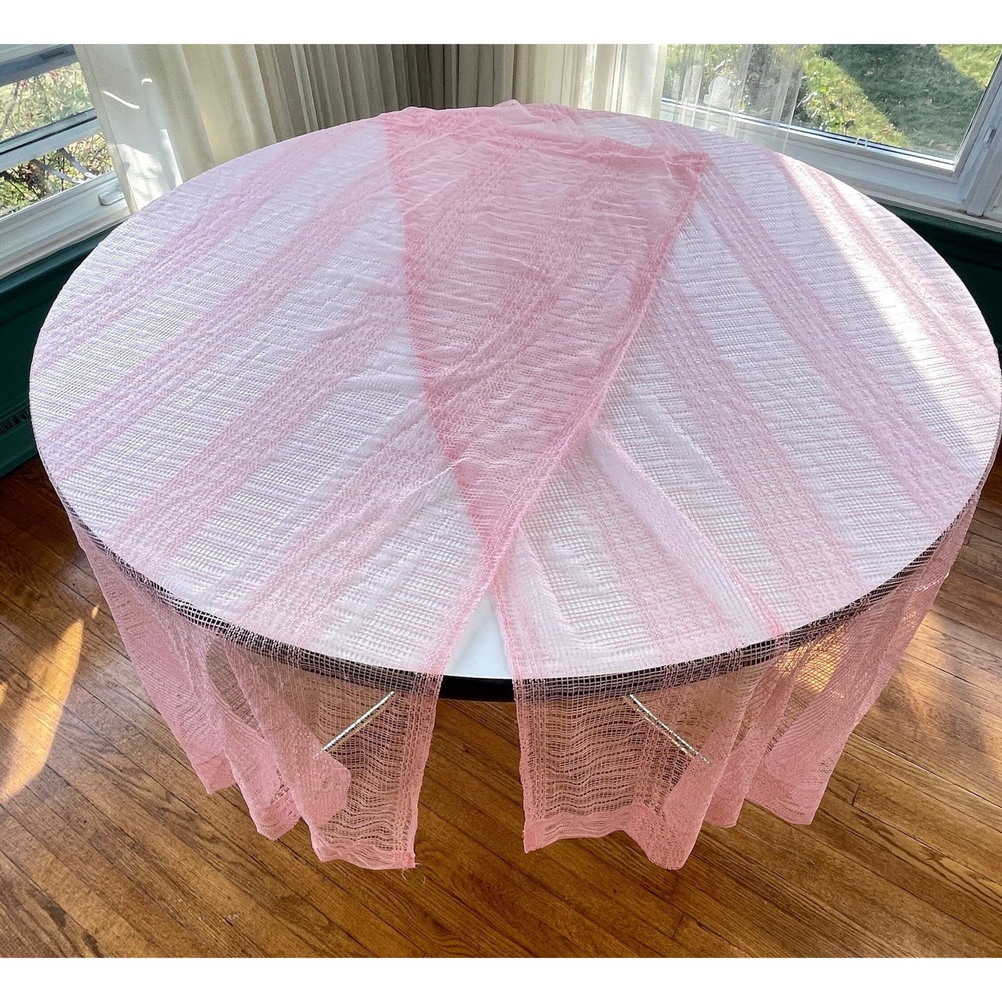 Vintage 80s curtain, blush pink mesh