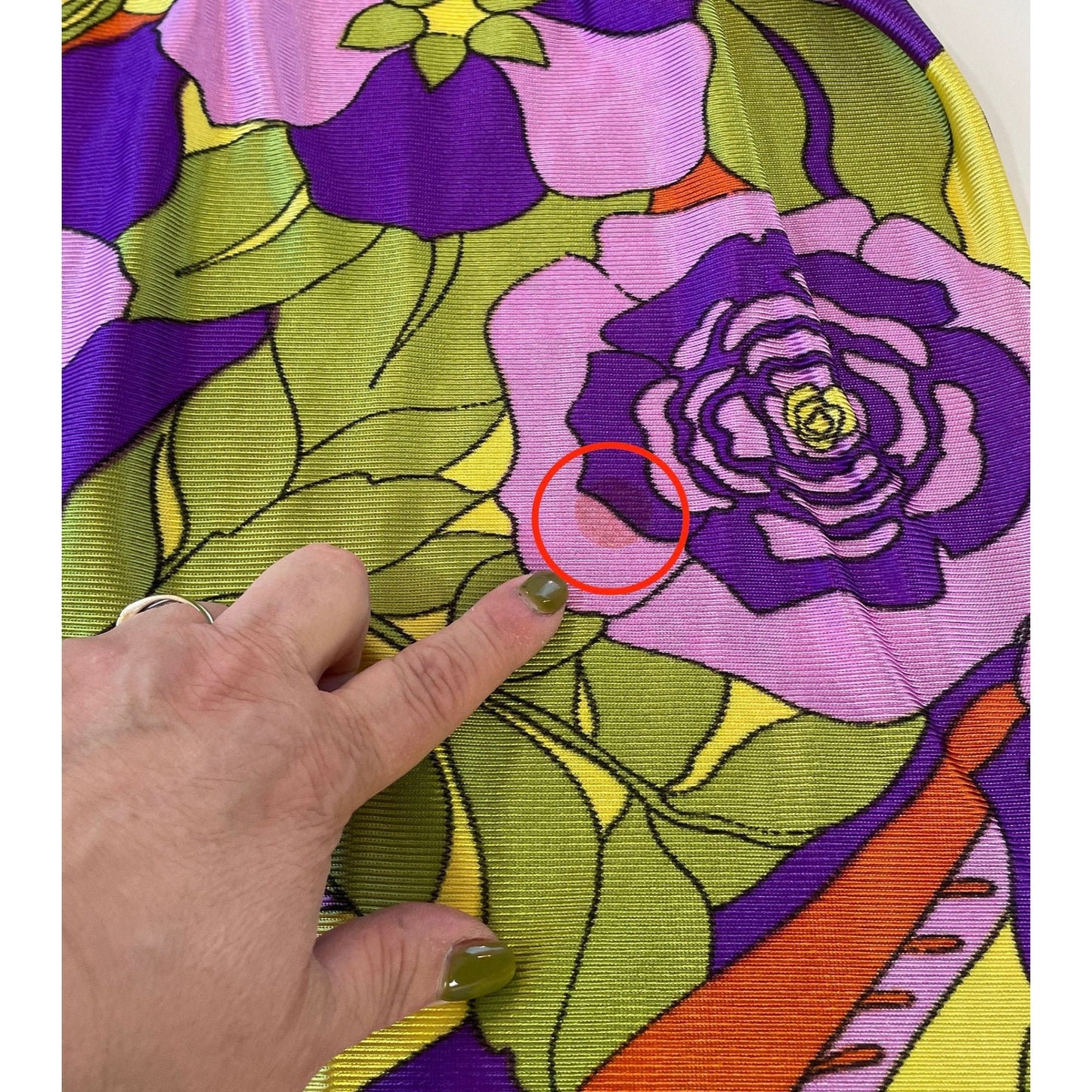 Vintage 70s pleated curtains, green purple abstract pattern