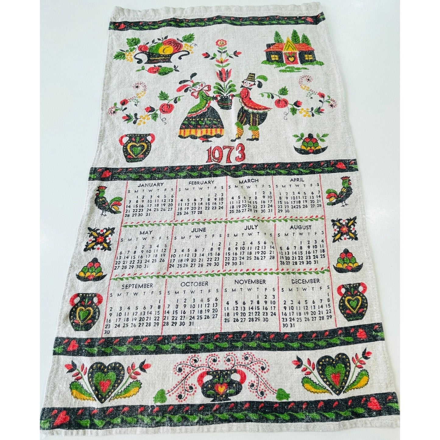 Vintage 1973 calendar tea and dish towels