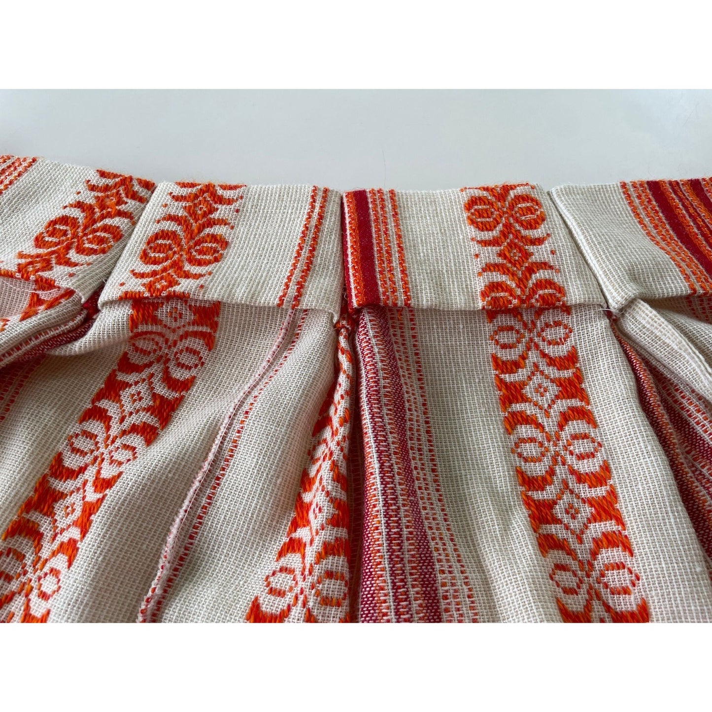 Vintage 70s pleated curtain, red, orange vertical stripes