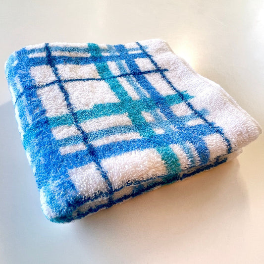 Vintage 80s hand towel, blue plaid pattern, Springmaid