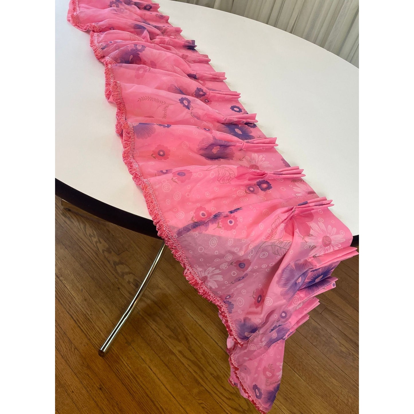 Vintage 70s pleated valance, pink and purple floral