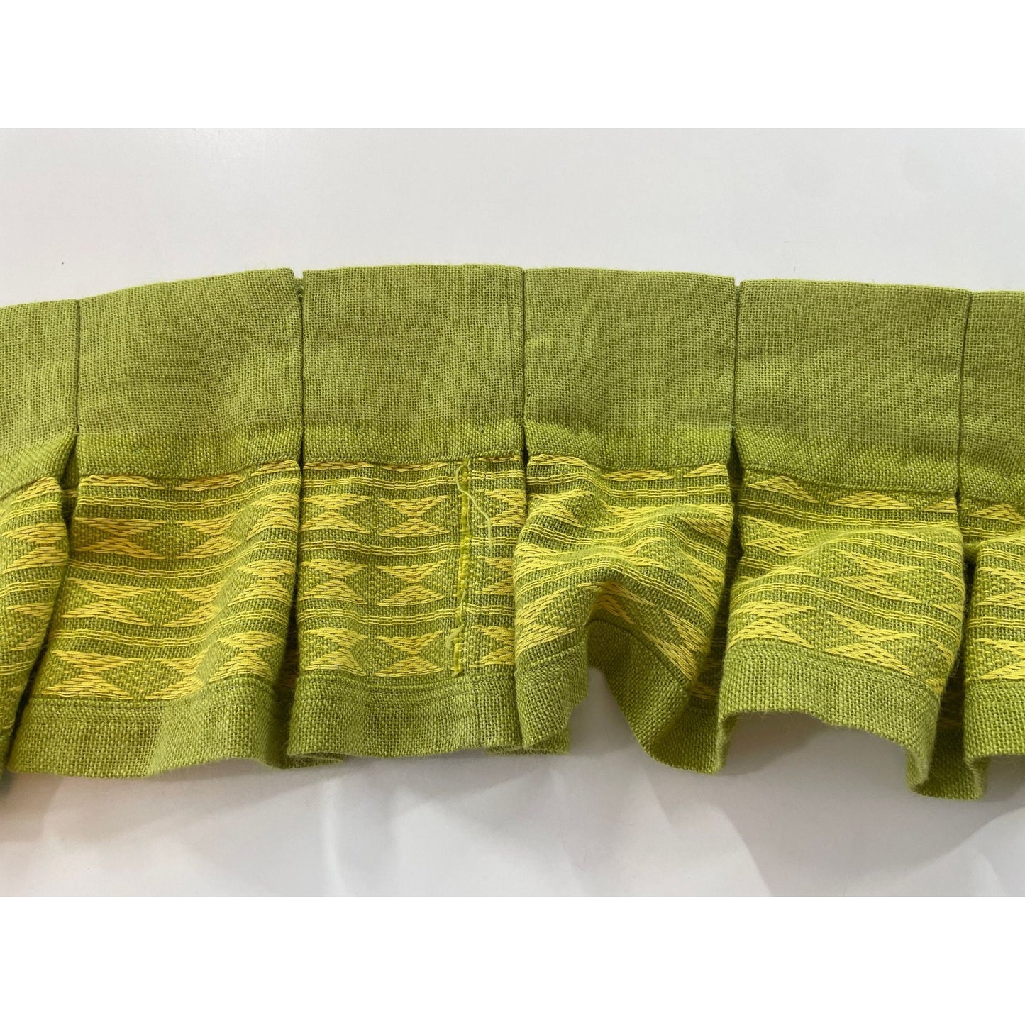 Vintage 70s pleated valance, avocado green, yellow