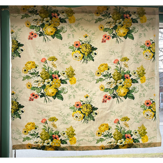 Vintage 60s yellow bouquets curtain, single panel