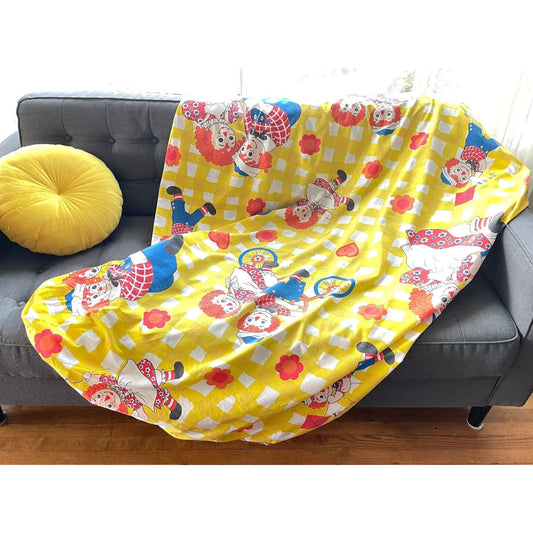 Vintage 70s fitted sheet, Raggedy Ann and Andy, twin size bed Bobbs-Merrill